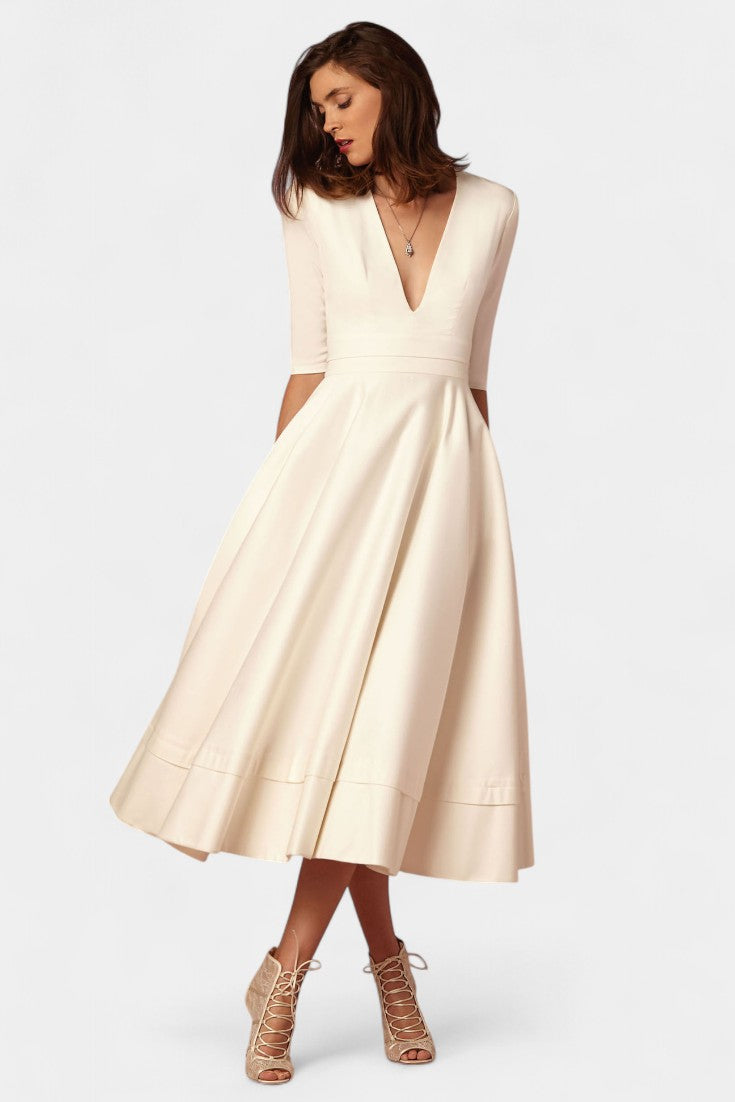 Vestido Midi A Line Nylah Encanto Vintage Tejido Suave
