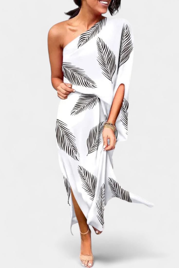 Vestido Un Hombro Carlena Estampado Romántico Exclusivo