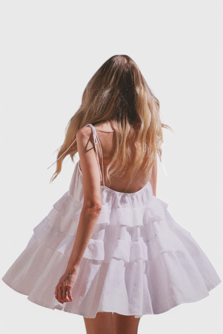 Vestido Mini Algodón Lino Silueta A Exclusiva Plisado Pícaro