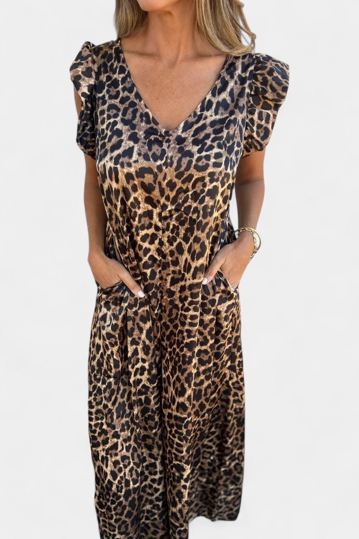 Mono Con Cuello En V Leopardo Chic Exclusiva Con Bolsillos