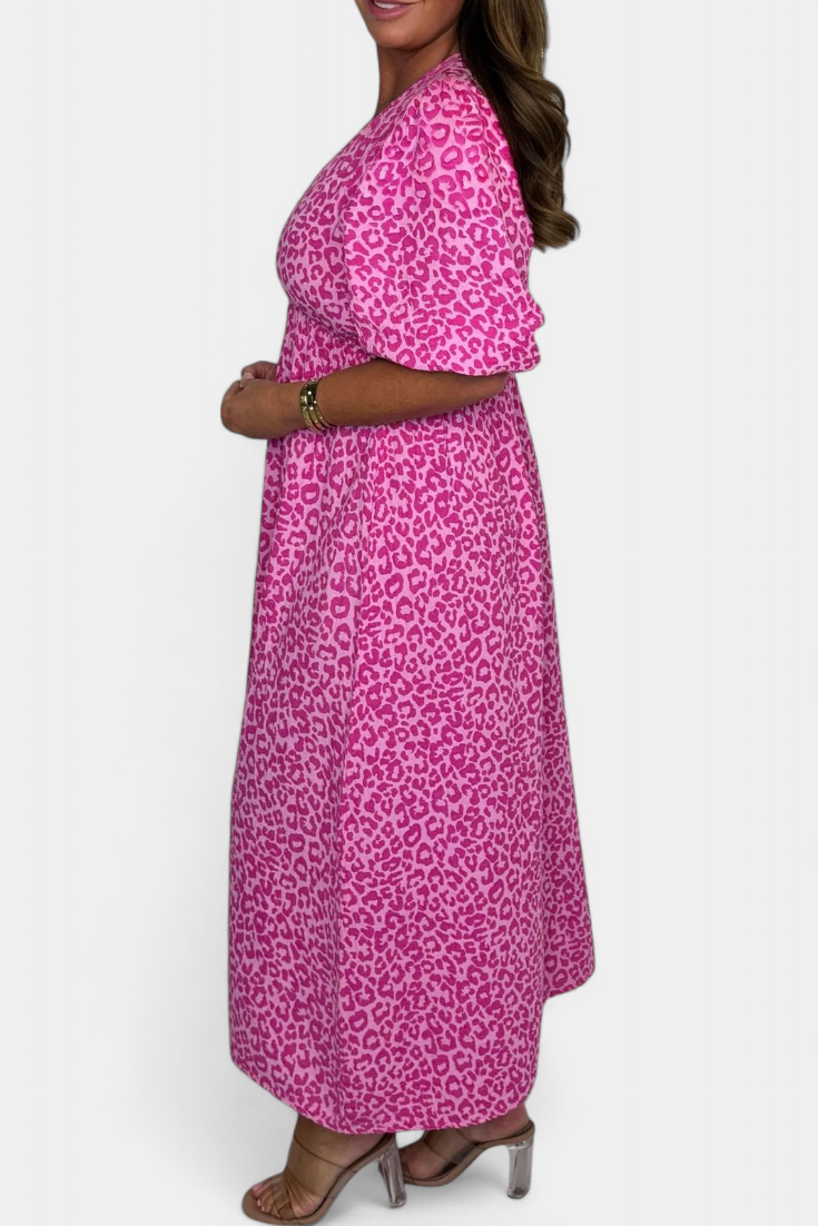Vestido Midi Rayas Intensas Manga Globo Veraniego Estampado