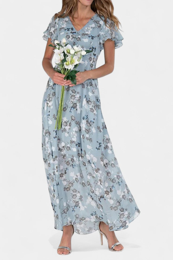 Vestido Maxi Floral Amara Con Escote En V Mangas Aladas