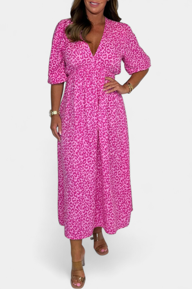 Vestido Midi Rayas Intensas Manga Globo Veraniego Estampado