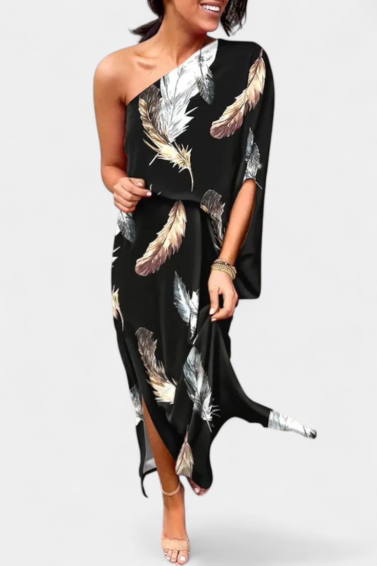 Vestido Un Hombro Carlena Estampado Romántico Exclusivo