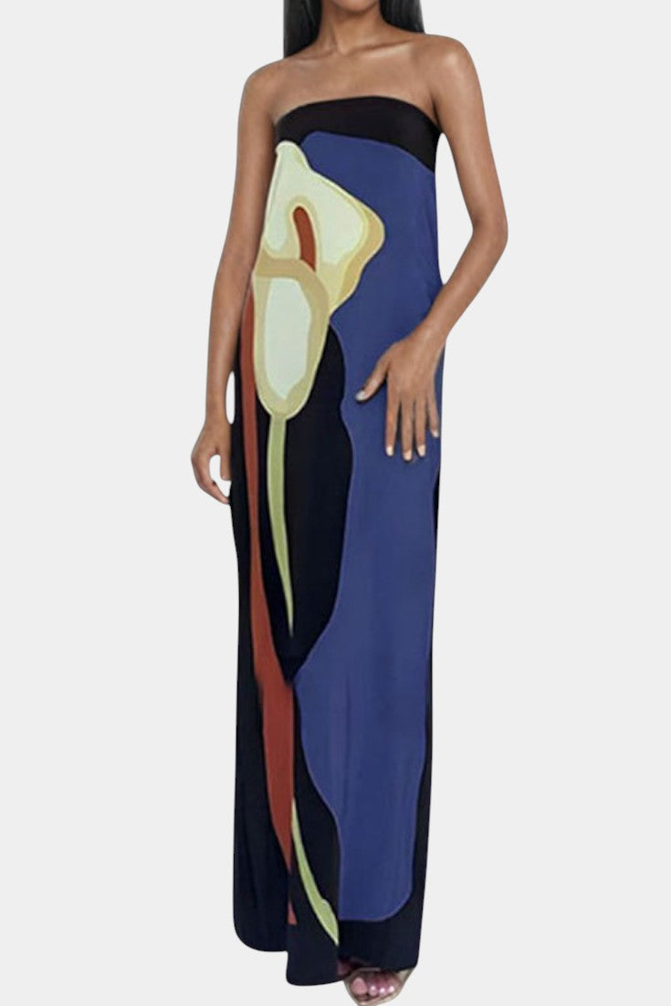 Vestido Sin Tirantes Laura Floral Coqueto Tejido Premium