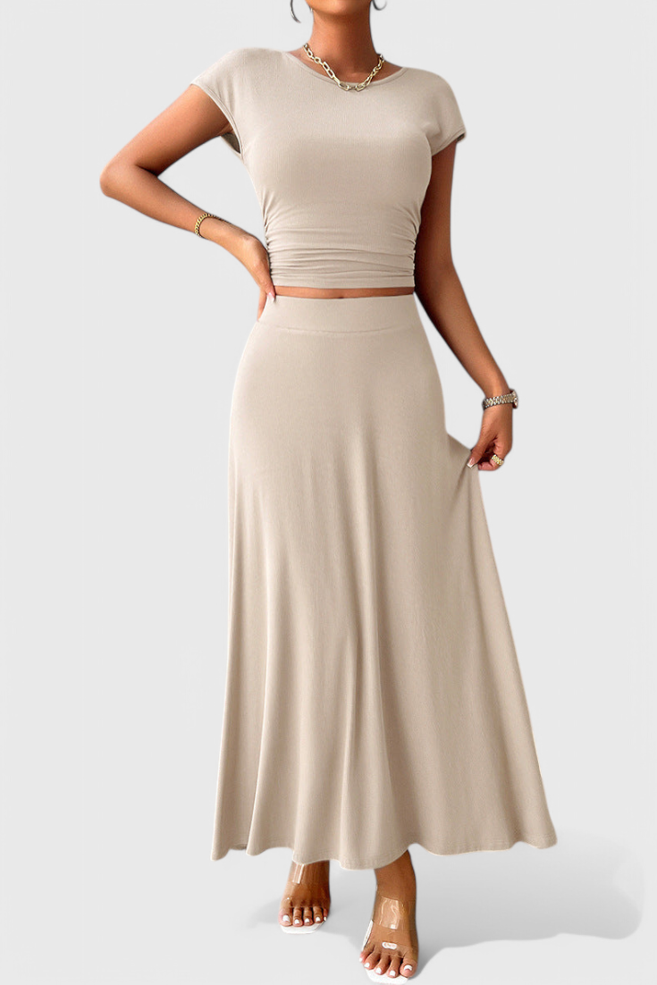 Conjunto Anastasia Top Corto Fruncido Y Falda Fluida