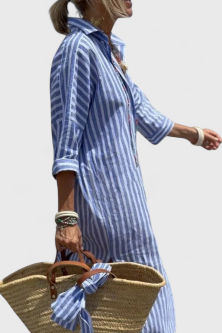 Vestido Camisero Rayas Verticales Alarga Silueta Estilo