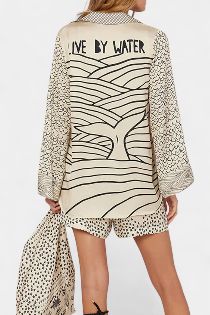 Conjunto Camisero Estampado Marina Con Shorts Elásticos