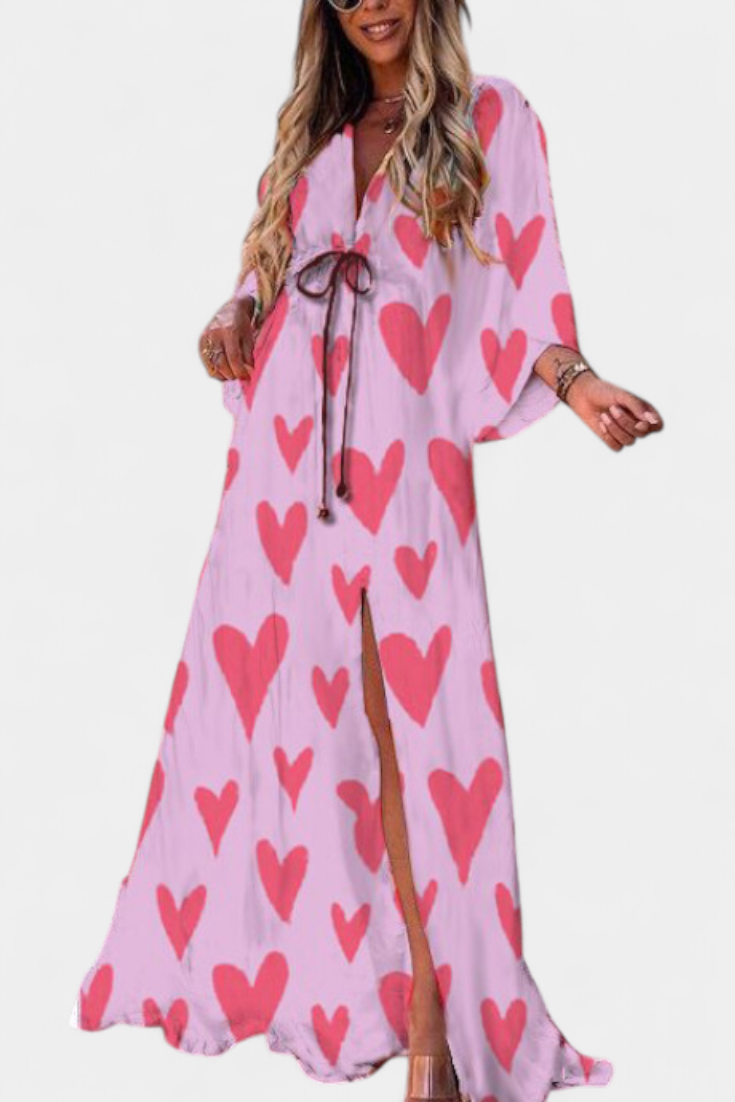 Vestido Maxi Arcoíris Con Manga Murciélago Fluido Estampado