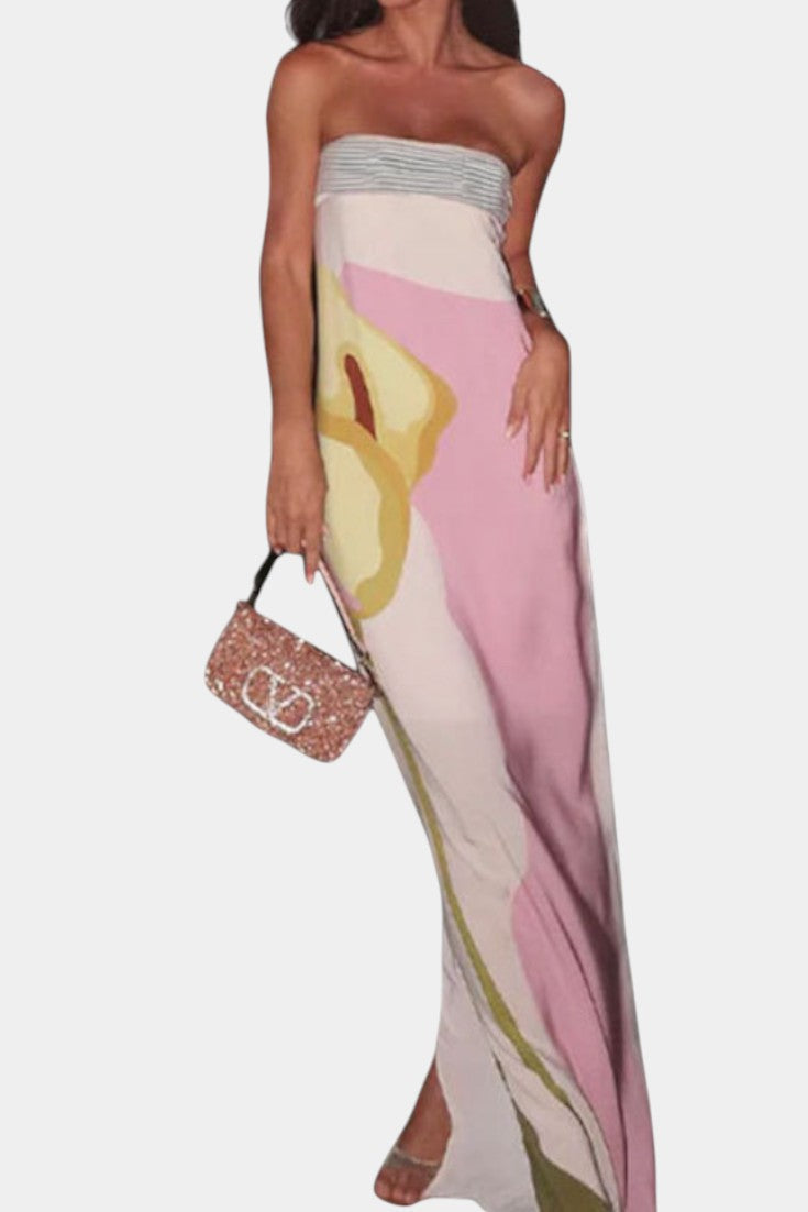 Vestido Sin Tirantes Laura Floral Coqueto Tejido Premium