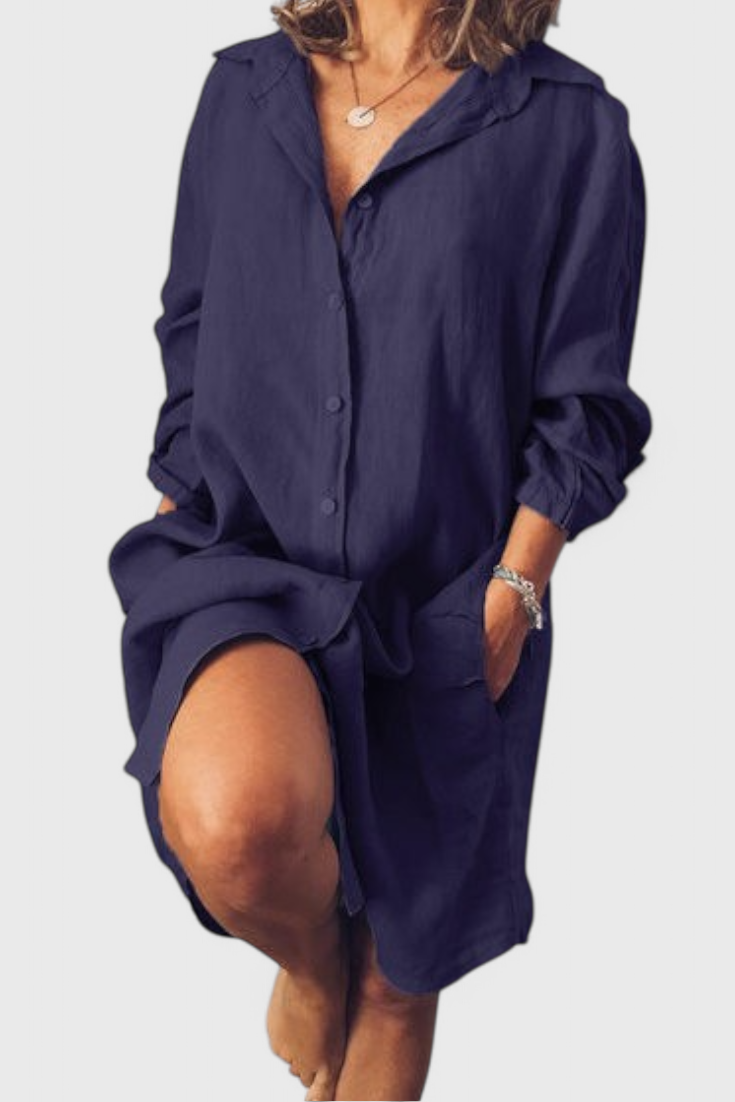 Vestido Camisa De Lino Marlene Silueta Longline Chic