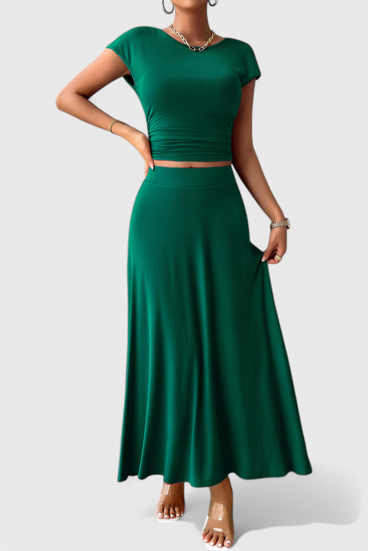 Conjunto Anastasia Top Corto Fruncido Y Falda Fluida
