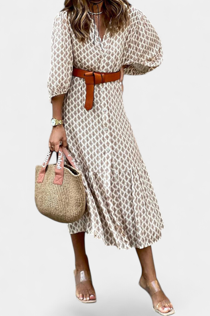 Antonia Vestido Midi Con Cintura Ajustable Tejido Exclusivo