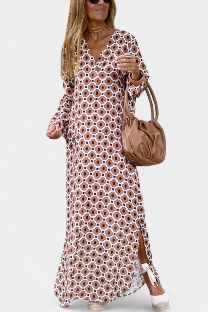 Vestido Largo Geométrico Brisa Con Escote En V Chic