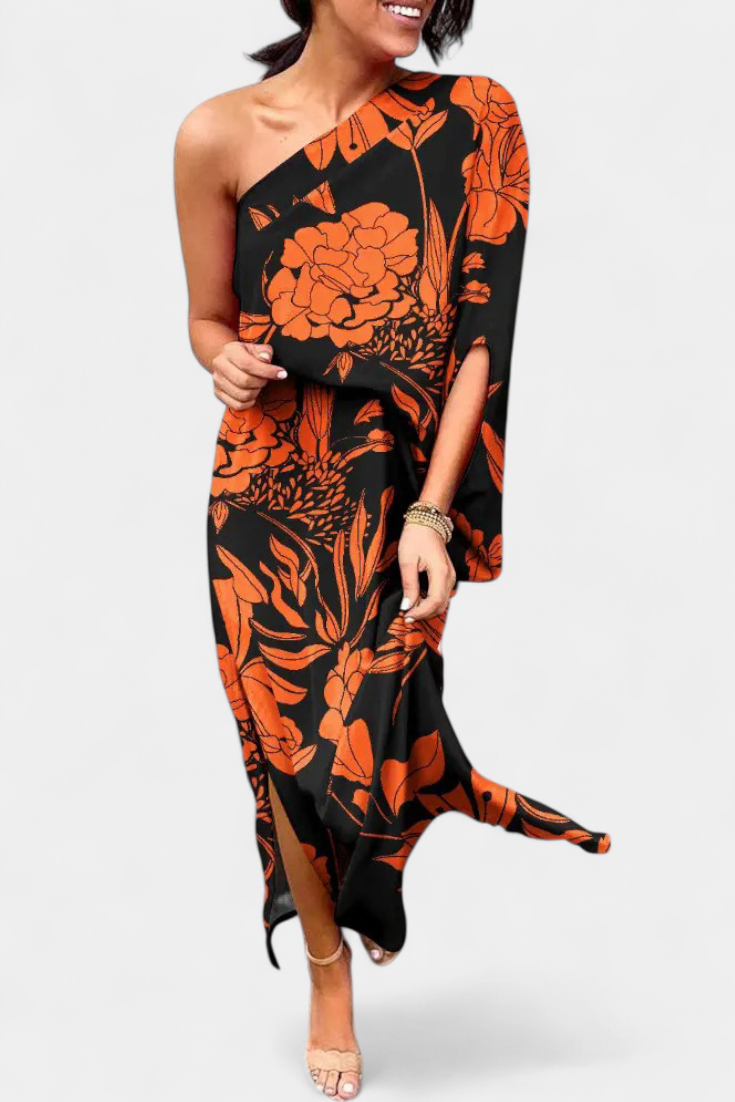 Vestido Un Hombro Carlena Estampado Romántico Exclusivo
