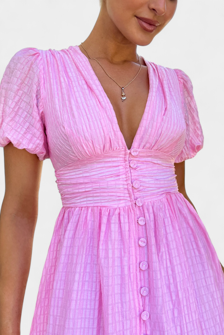 Vestido Maxi Seda Coqueto Con Escote V Y Mangas Abullonadas
