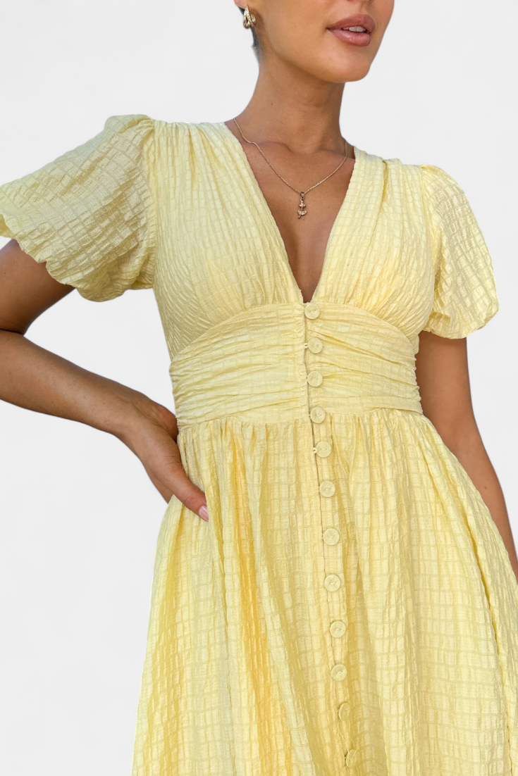 Vestido Maxi Seda Coqueto Con Escote V Y Mangas Abullonadas