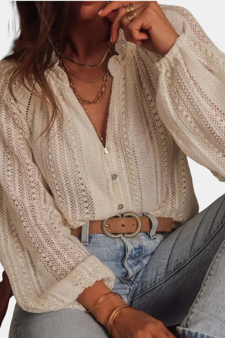 Blusa Hanalei Encaje Vintage de Algodón con Calado Bohemio