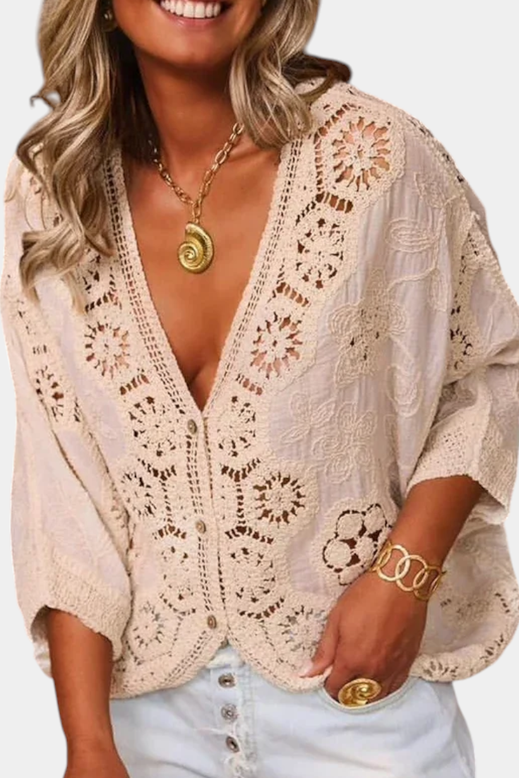 Blusa Crochet Adele Encaje Bohemio Bordados Florales