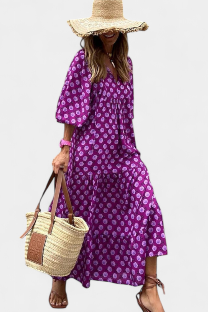 Vestido Boho Aroa Estampado Artístico Para Verano Chic
