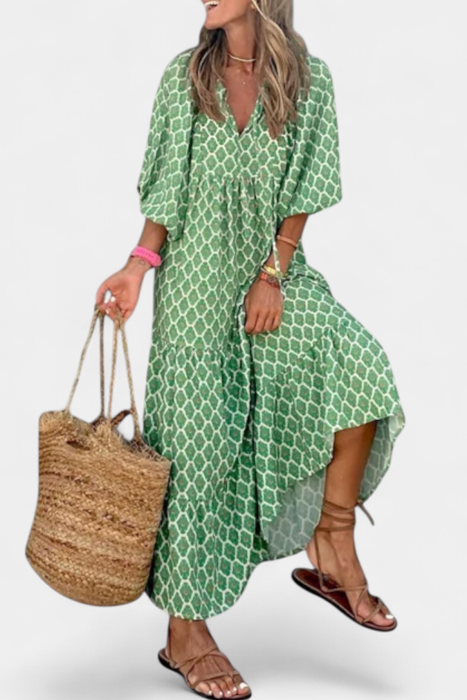 Vestido Boho Aroa Estampado Artístico Para Verano Chic