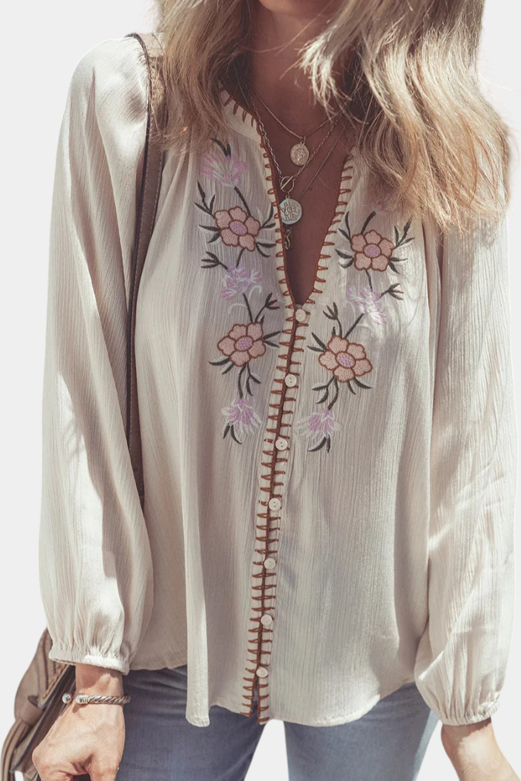 Blusa Rayón Bordados Florales Étnicos Exclusiva Coqueta