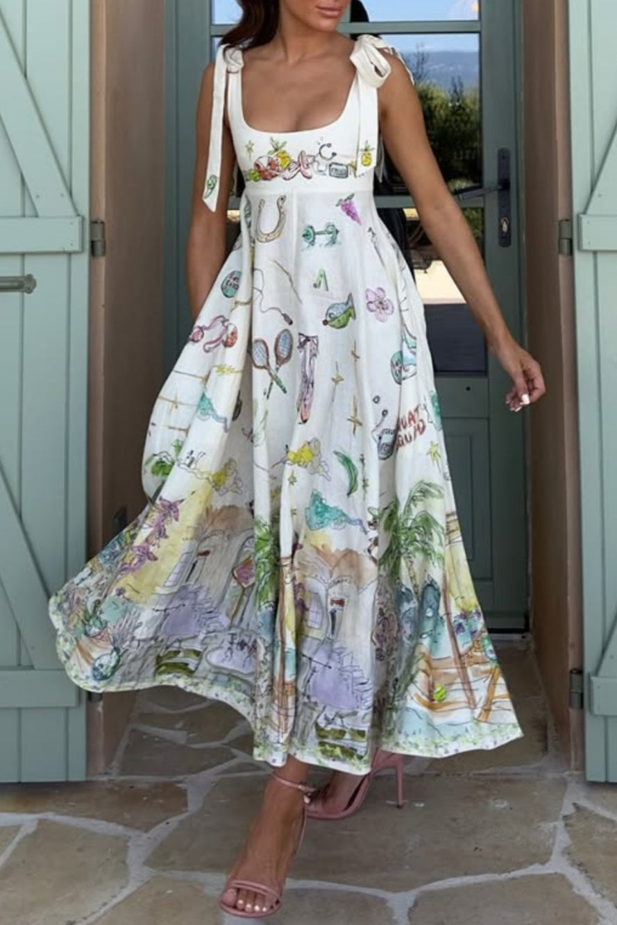 Vestido Largo Case Con Cordones Encantados Estampado Floral