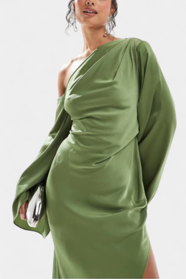 Vestido Maxi Un Hombro Con Cintura Esculpida Juguetón