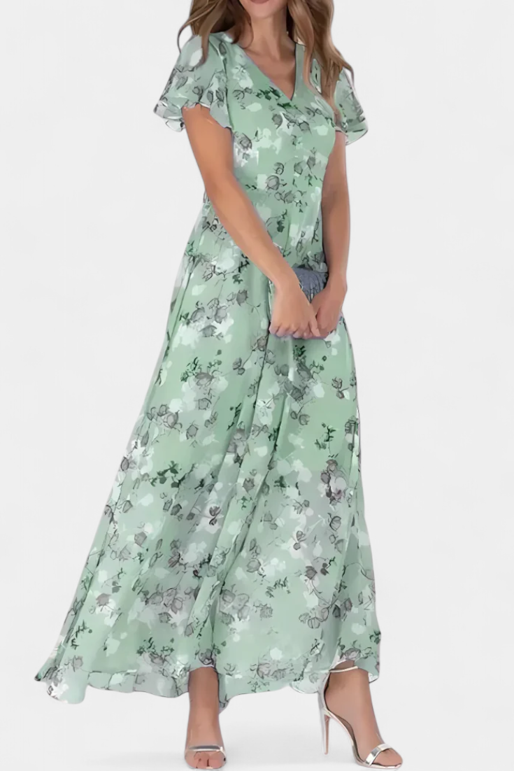Vestido Maxi Floral Amara Con Escote En V Mangas Aladas