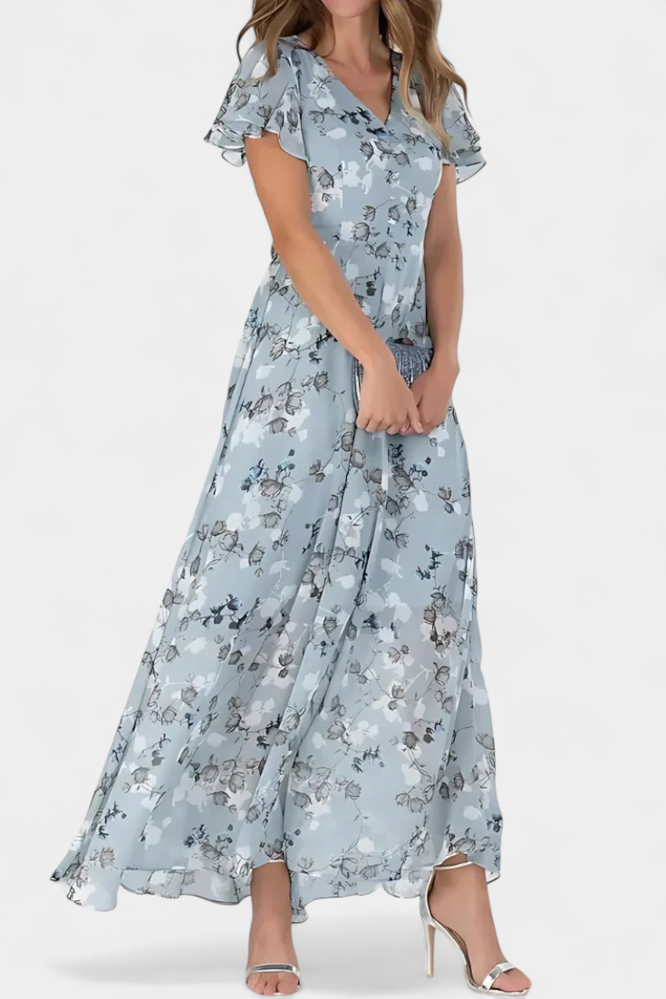 Vestido Maxi Floral Amara Con Escote En V Mangas Aladas