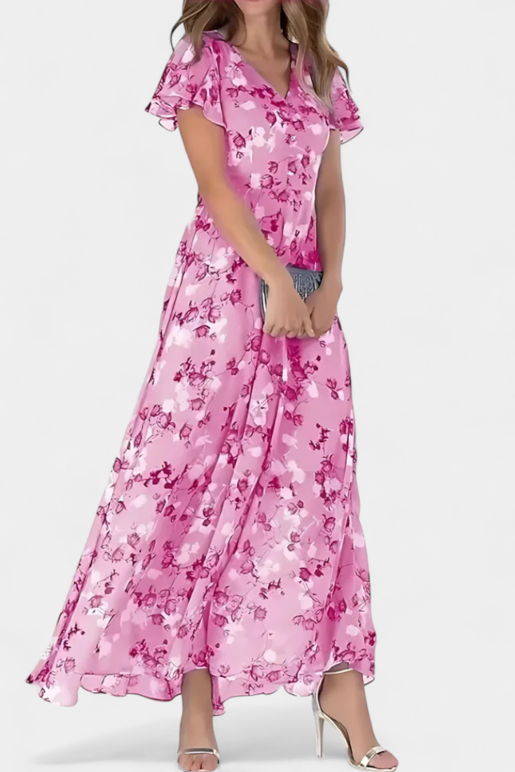 Vestido Maxi Floral Amara Con Escote En V Mangas Aladas