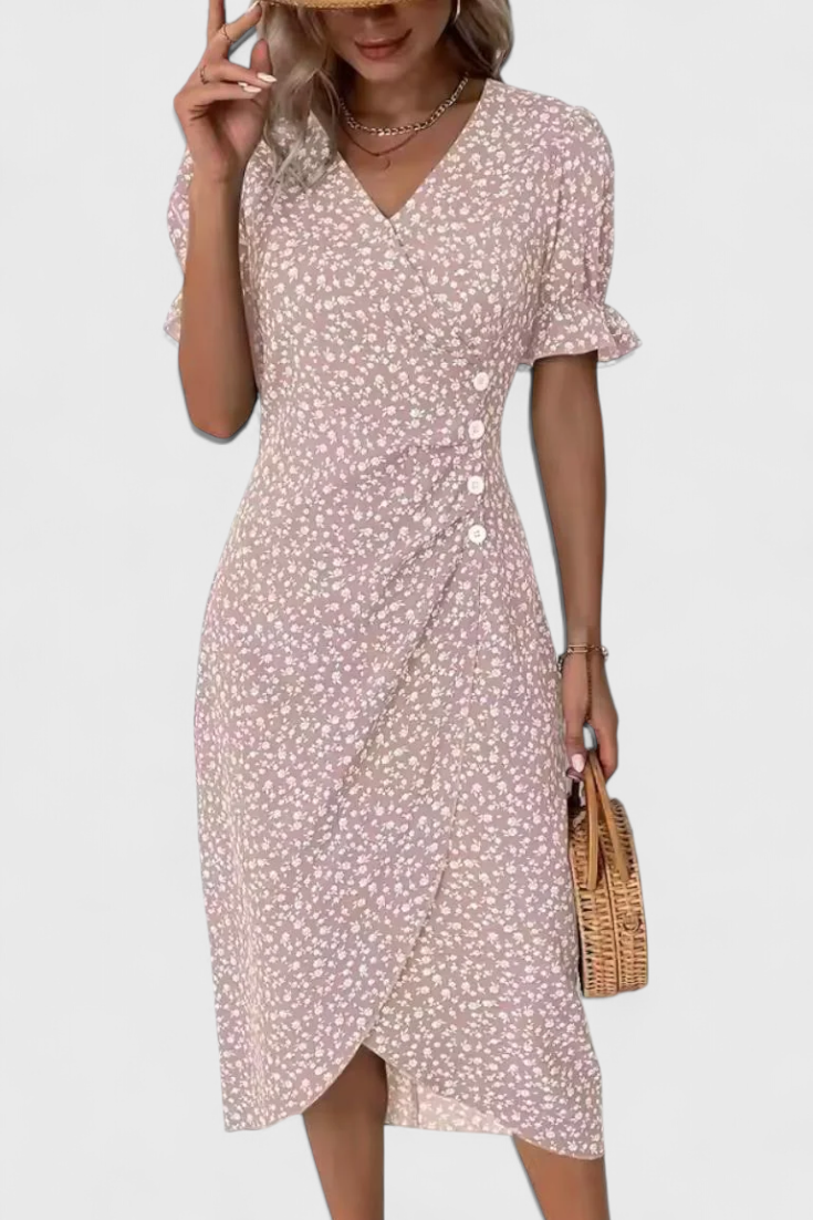 Vestido Midi Floral Con Escote En V Joana Chic Exclusiva