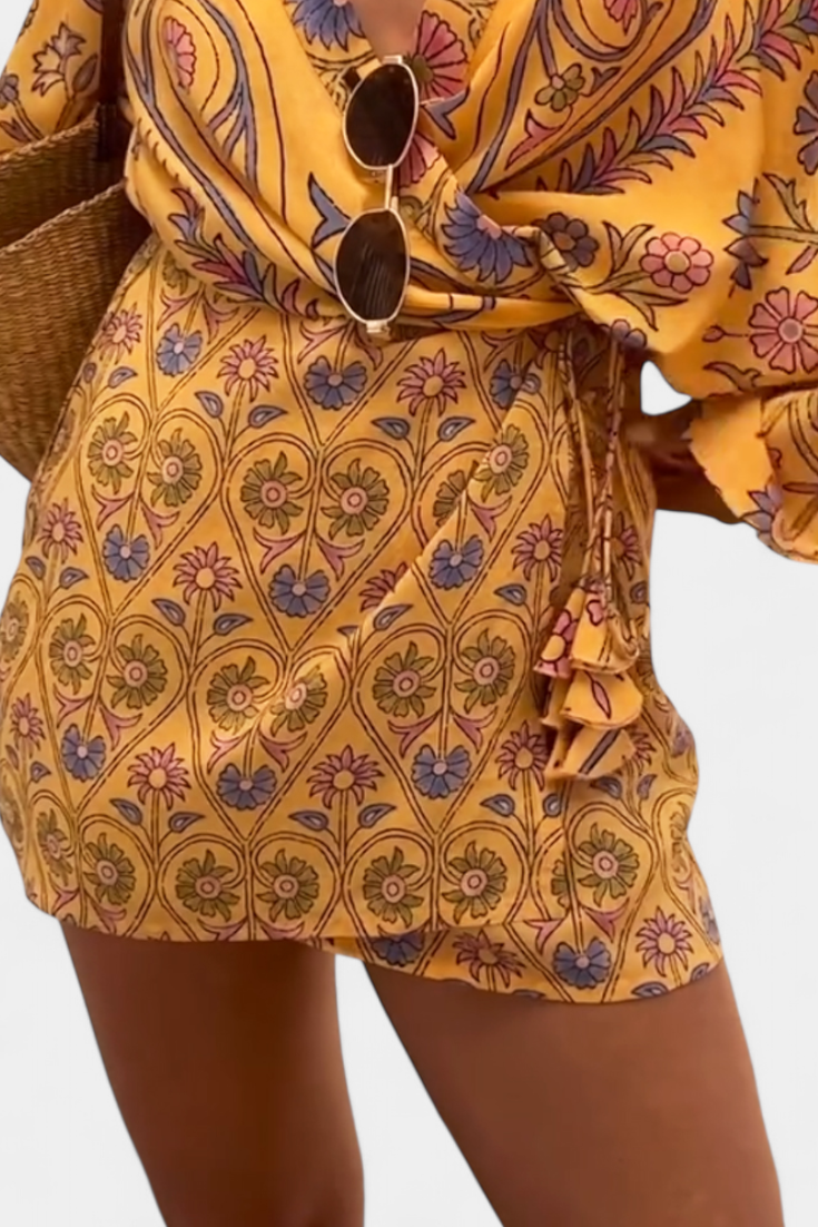 Vestido Candela Boho Floral Estampado Con Escote Cruzado