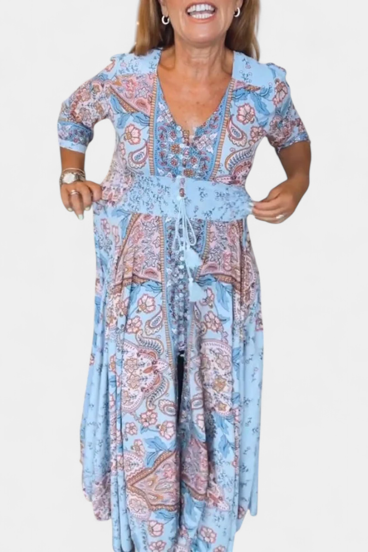Vestido Verano Dunya Con Escote En V Y Cordón Con Encanto
