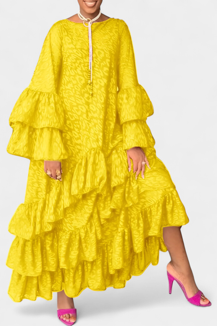 Vestido Maxi Asimétrico Plisados Con Volantes Divertidos
