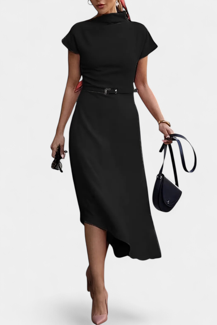 Vestido Florence Asimétrico Urbano Con Cuello Alto Estilazo