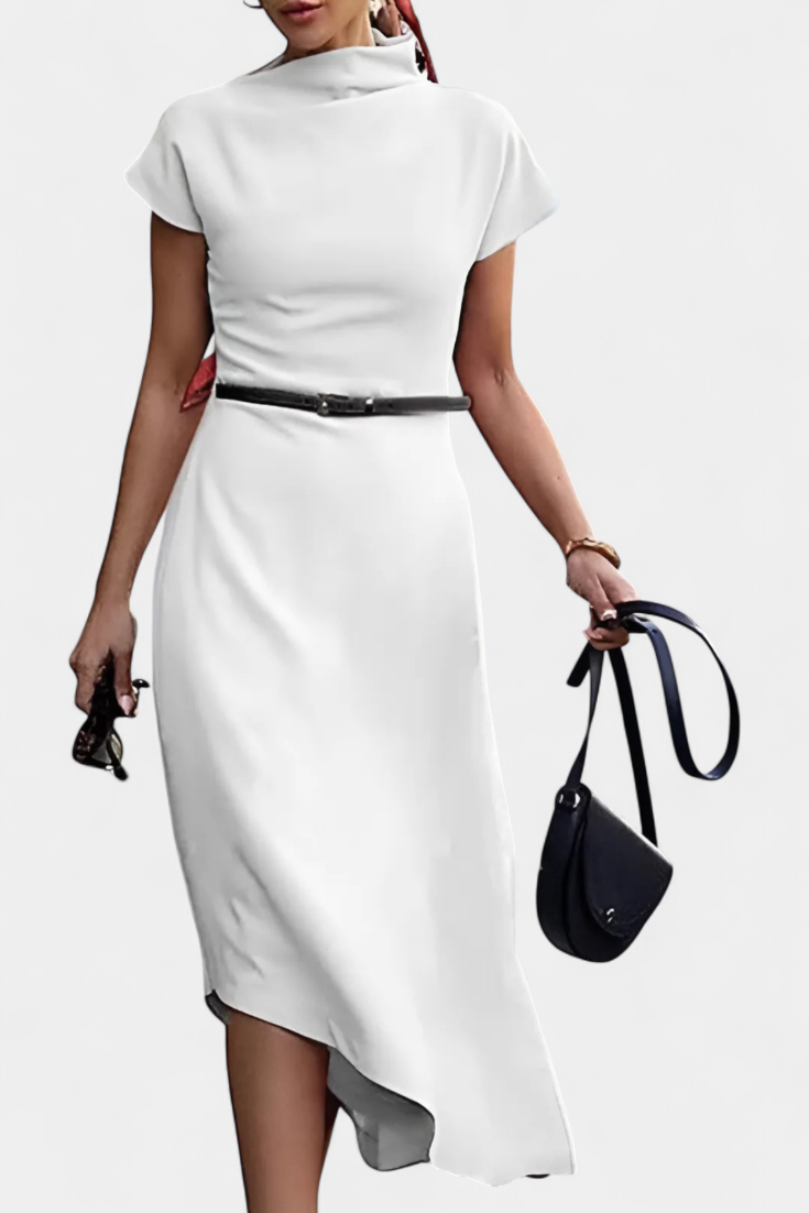 Vestido Florence Asimétrico Urbano Con Cuello Alto Estilazo
