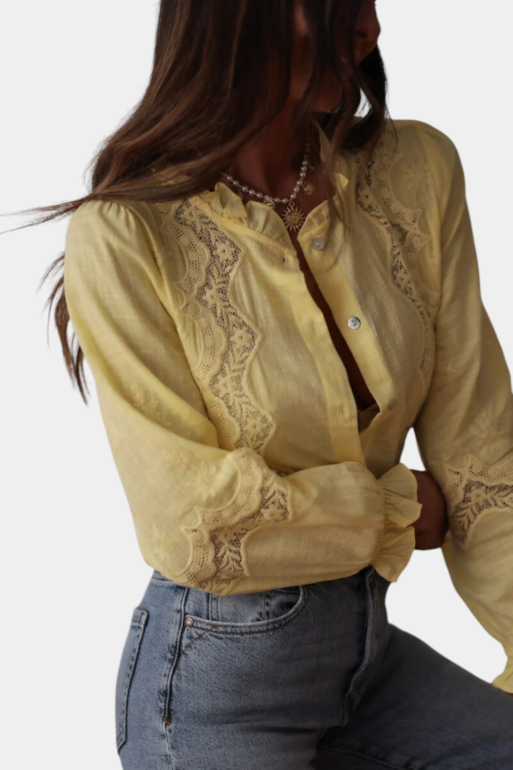 Blusa Catarina Encaje Mangas Abullonadas Lujo Detalles