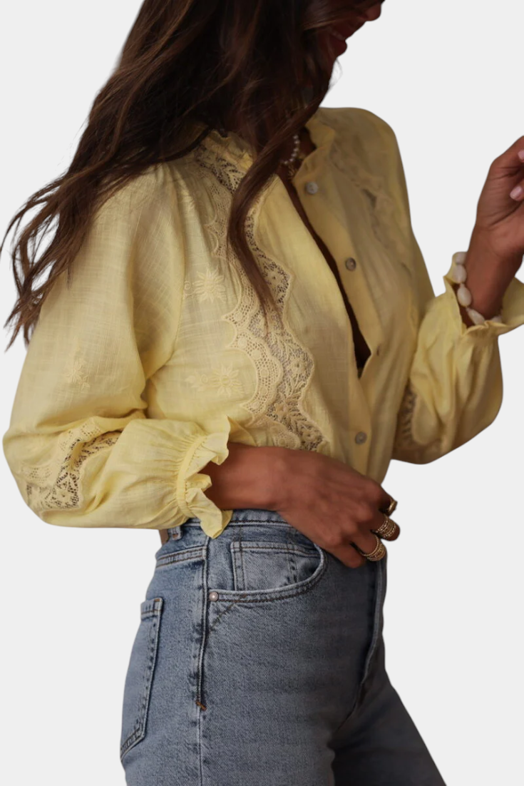 Blusa Catarina Encaje Mangas Abullonadas Lujo Detalles
