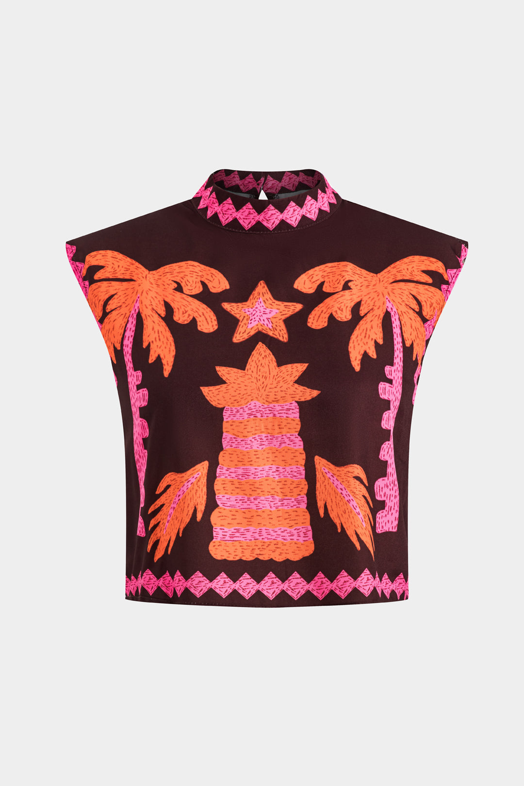 Conjunto Top Recortado Estampado Palmera Y Falda Exclusiva