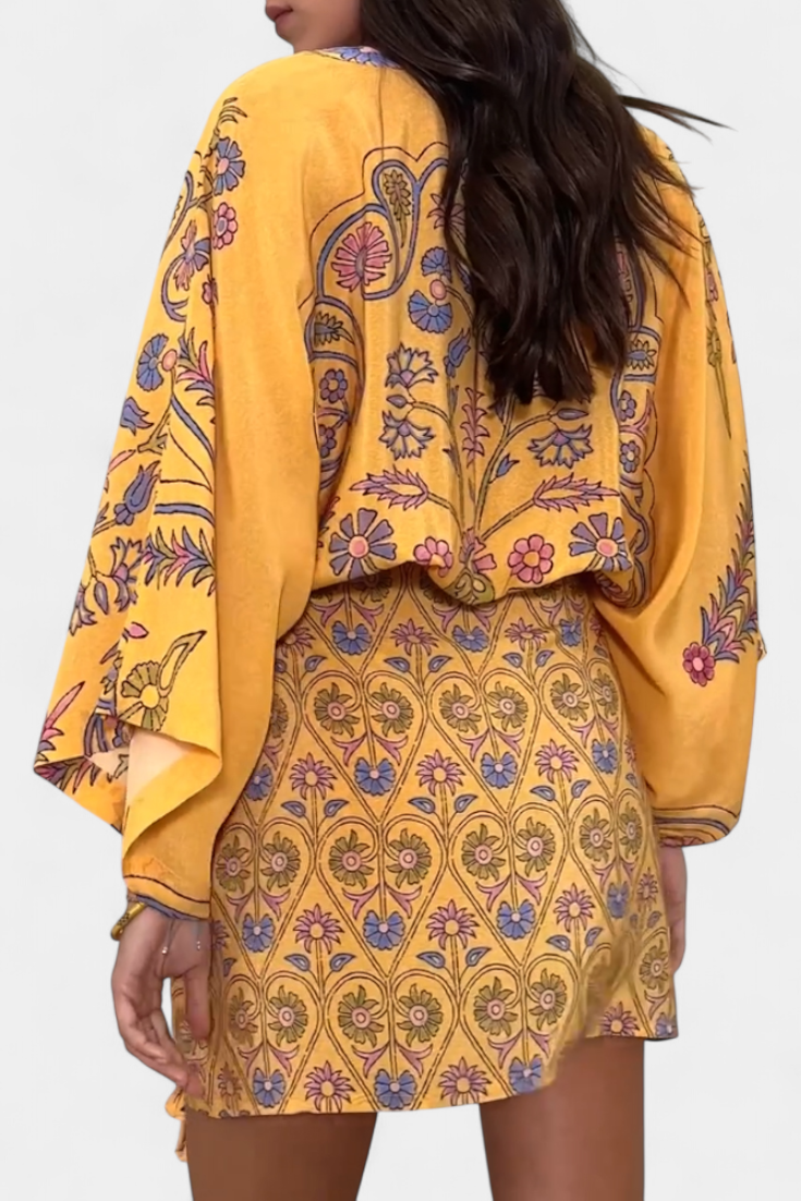 Vestido Candela Boho Floral Estampado Con Escote Cruzado