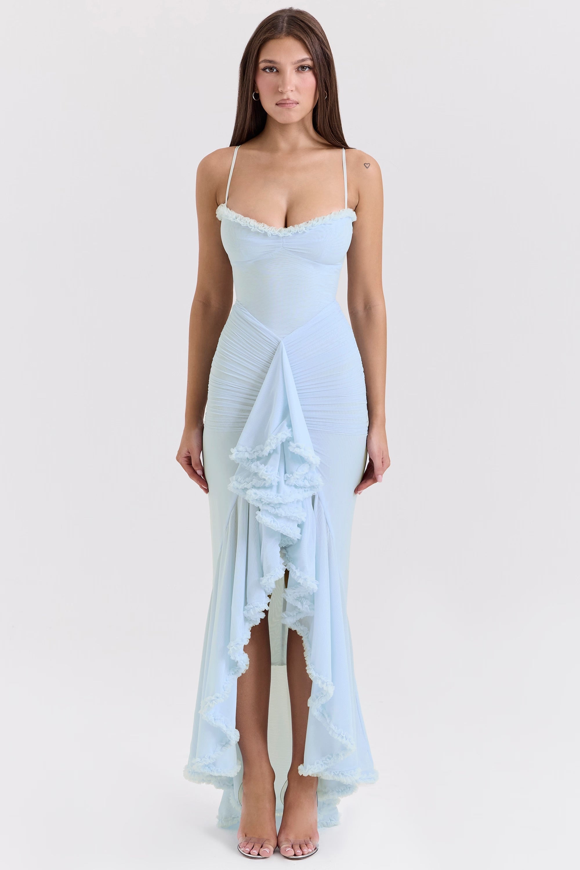 Vestido Roxanne Sin Mangas Con Volantes Y Escote Corazón
