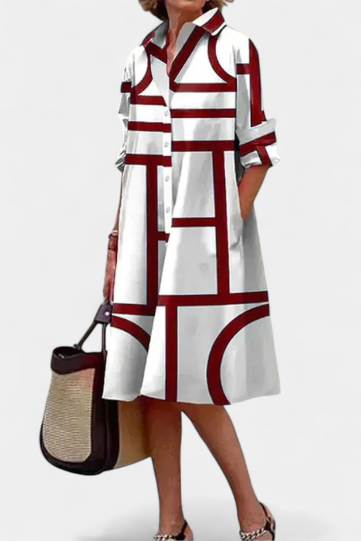 Vestido Geométrico Larissa Algodón Seda Fría Audaz Estampa