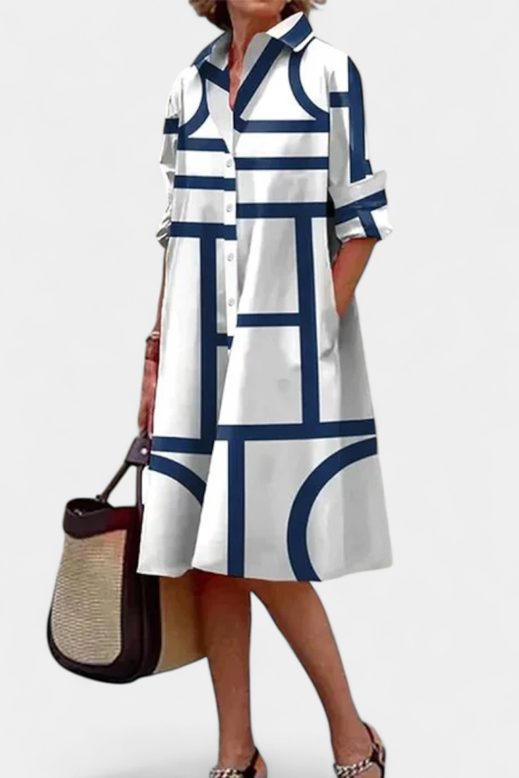 Vestido Geométrico Larissa Algodón Seda Fría Audaz Estampa