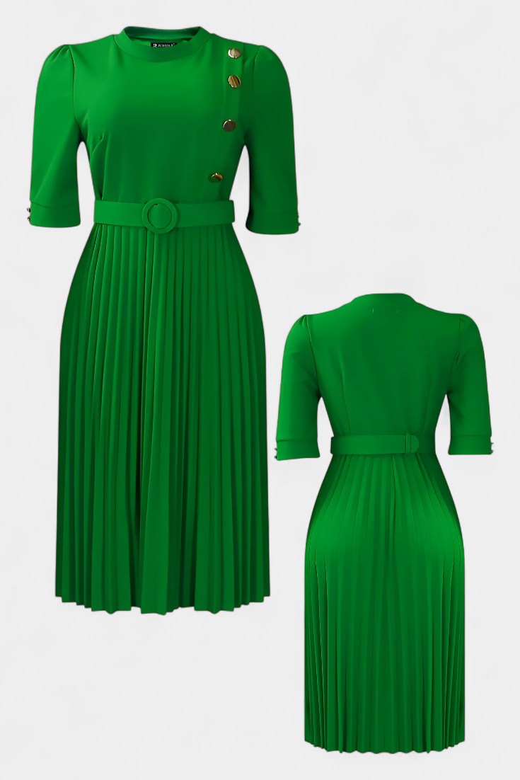 Vestido Pliegues Con Botones Decorativos Elite Brilla