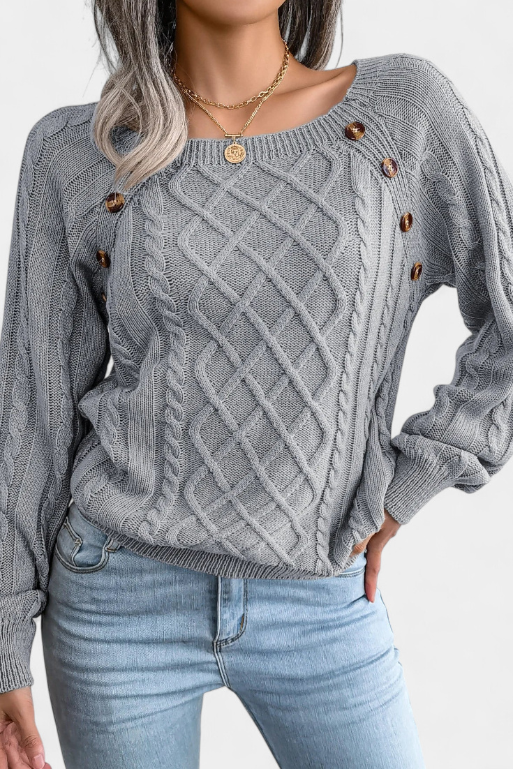Suéter Punto Cuello Cuadrado Con Botones Chic Y Distinción