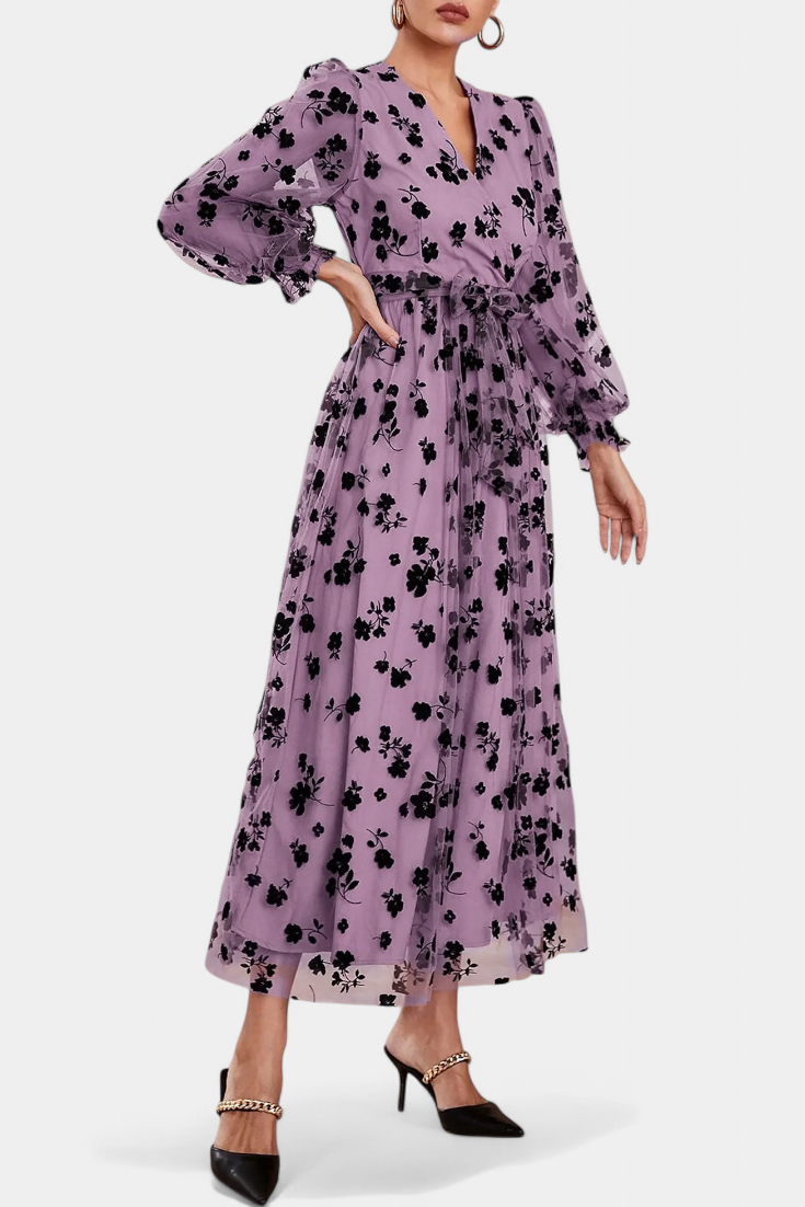 Iolanda Vestido Maxi Encaje Floral con Mangas Linterna