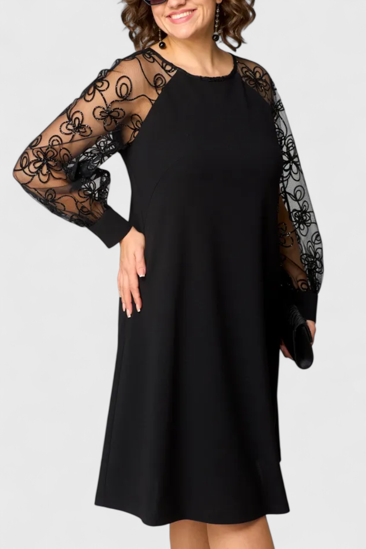 Vestido De Encaje Luxe Con Mangas Largas Chic Exclusivo