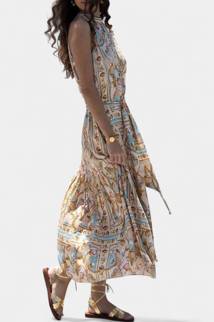 Teófila Vestido Largo Silky Estampado Tesoros del Océano