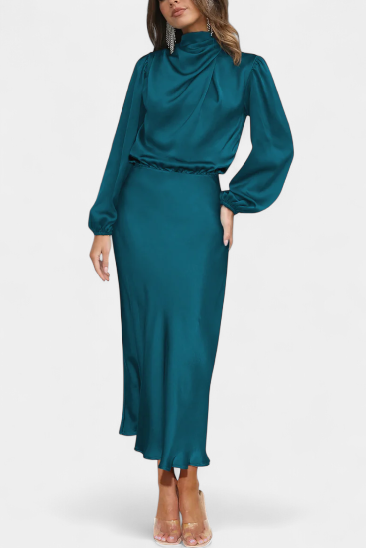 Vestido Maxi Cecila Cuello Alto Estructurado Para Eventos